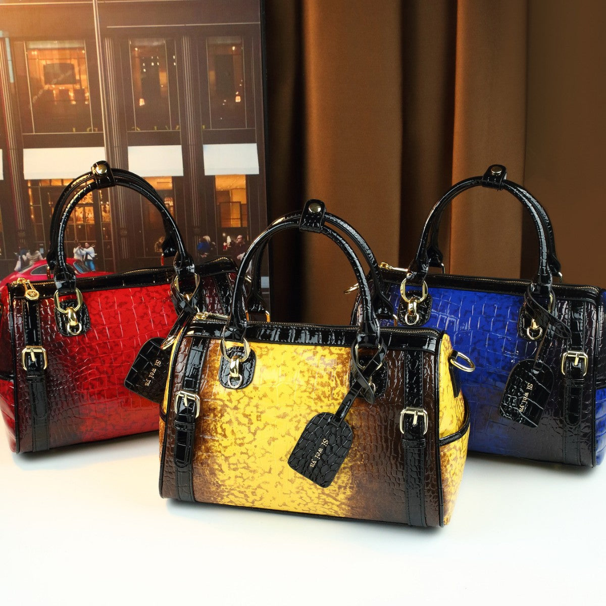 New Arrival Gradient Two-Tone Croc-Effect Pillow Bag for Women, A Large Capacity Top-Handle Shoulder Crossbody Handbag with Trendy Design, Perfect for Travel & Outings