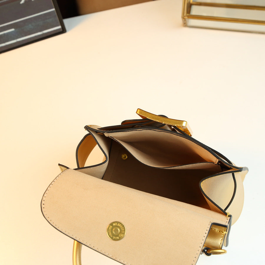 Korean Style Belt Buckle Square Bag for Women Minimalist Top Handle Shoulder Crossbody Purse, Versatile Elegant Handbag with Clean Modern Design