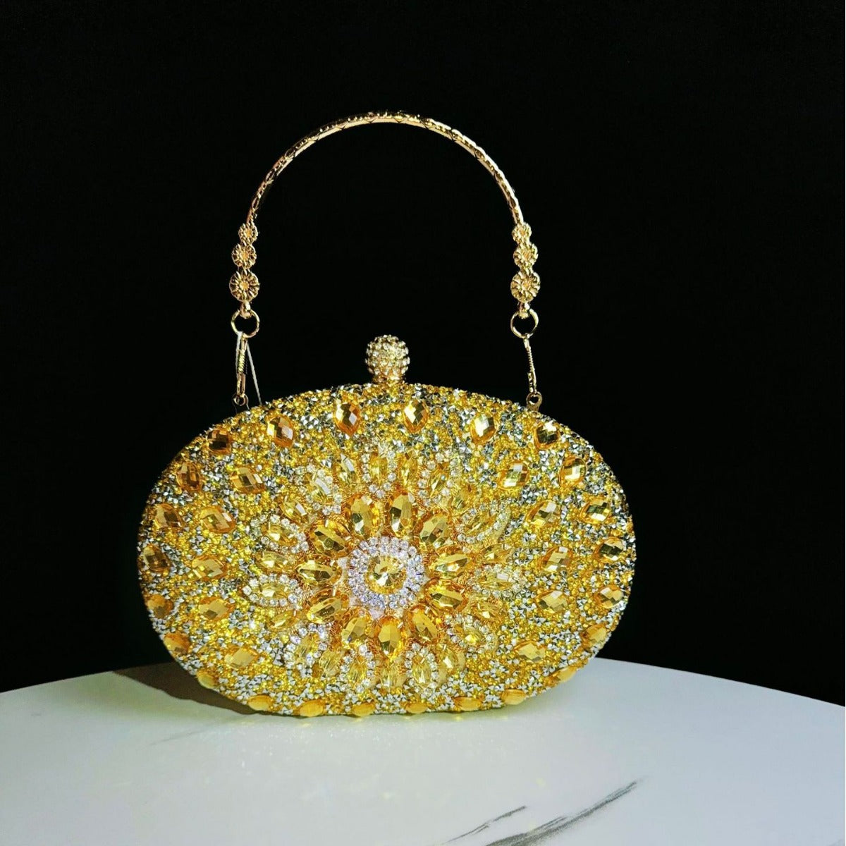 Dazzling Rhinestone Sunflower Egg-Shaped Clutch for Women, A Full Crystal Small Crossbody Bag Perfect for Cheongsam Formal Dresses Banquets & Special Occasions