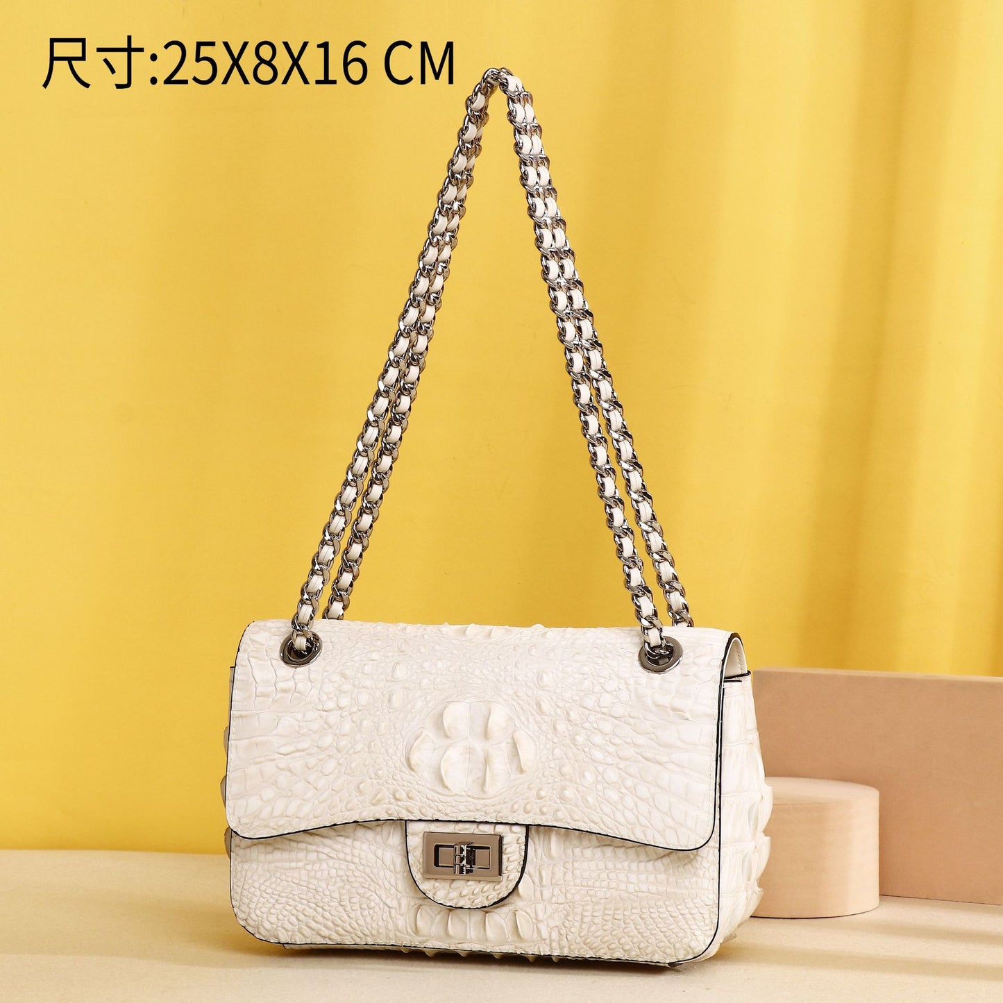 New Arrival Croc-Effect Chanel-Style Chain Bag for Women, A Light Luxury Versatile Crossbody Shoulder Mini Backpack with Classic Design