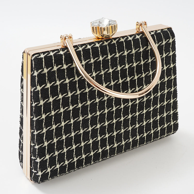 Elegant Winter Tweed Chanel-Style Evening Bag for Women, A Premium Top-Handle Banquet Handbag with Classic Versatile Design, Perfect for Special Occasions
