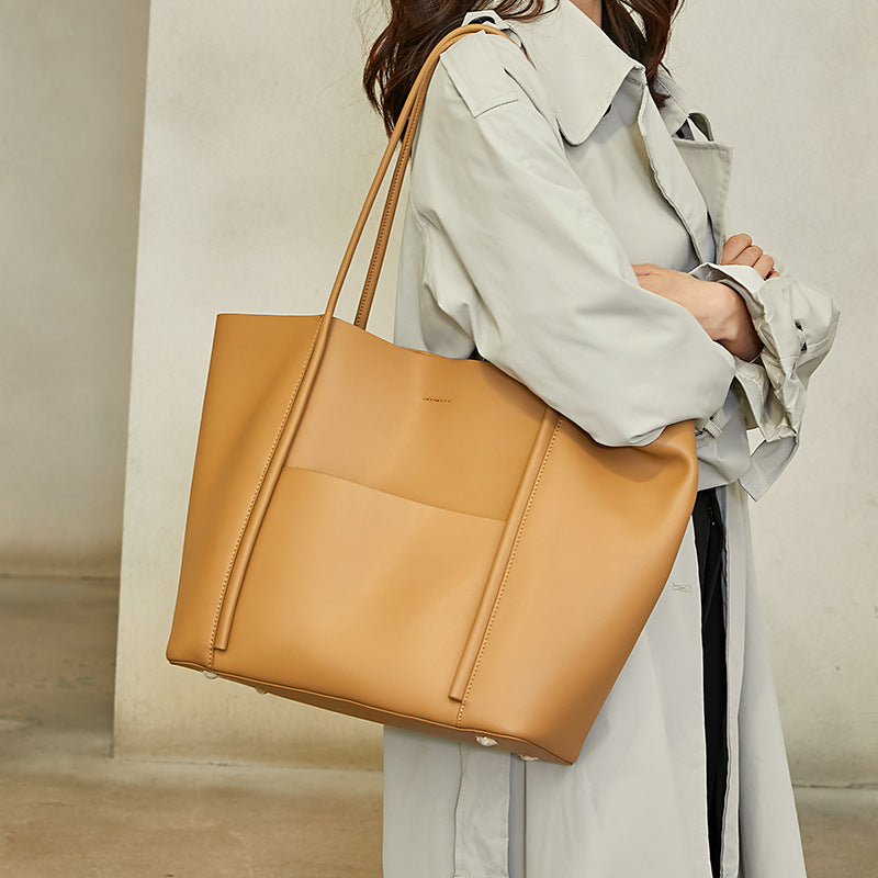 Cowhide Large Capacity Tote Bag for Women Stylish Commuter Shoulder Handbag, Versatile Bestselling Purse with Premium Leather Finish