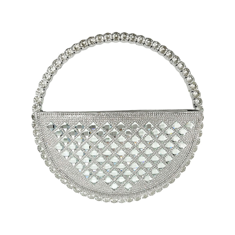 Women's Rhinestone-Embellished Round Evening Bag, Unique Crystal Top-Handle Crossbody Purse for Formal Dress Banquet, French Style Glamorous Handbag