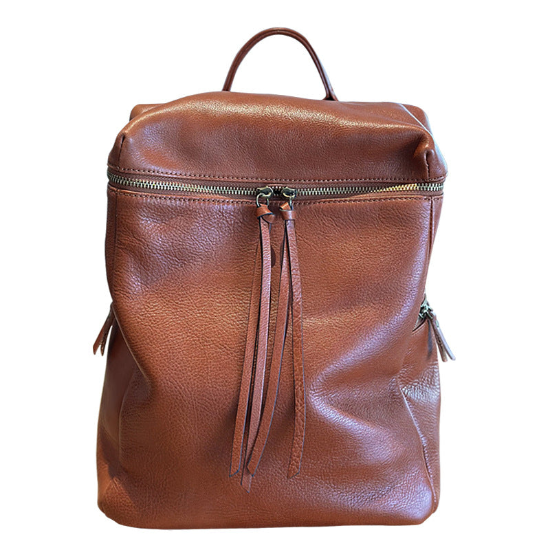Genuine Top Layer Vegetable-Tanned Cowhide Backpack for Women, Vintage Minimalist School Travel Daypack, Large Capacity Leather Bag for Ladies