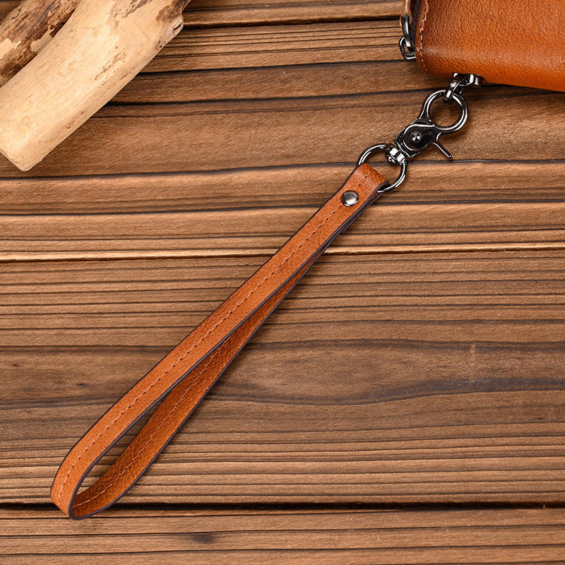 Vintage Vegetable-Tanned Leather Long Wallet, Hand-Burnished Multi-Card Clutch, Casual Phone Money Holder for Men