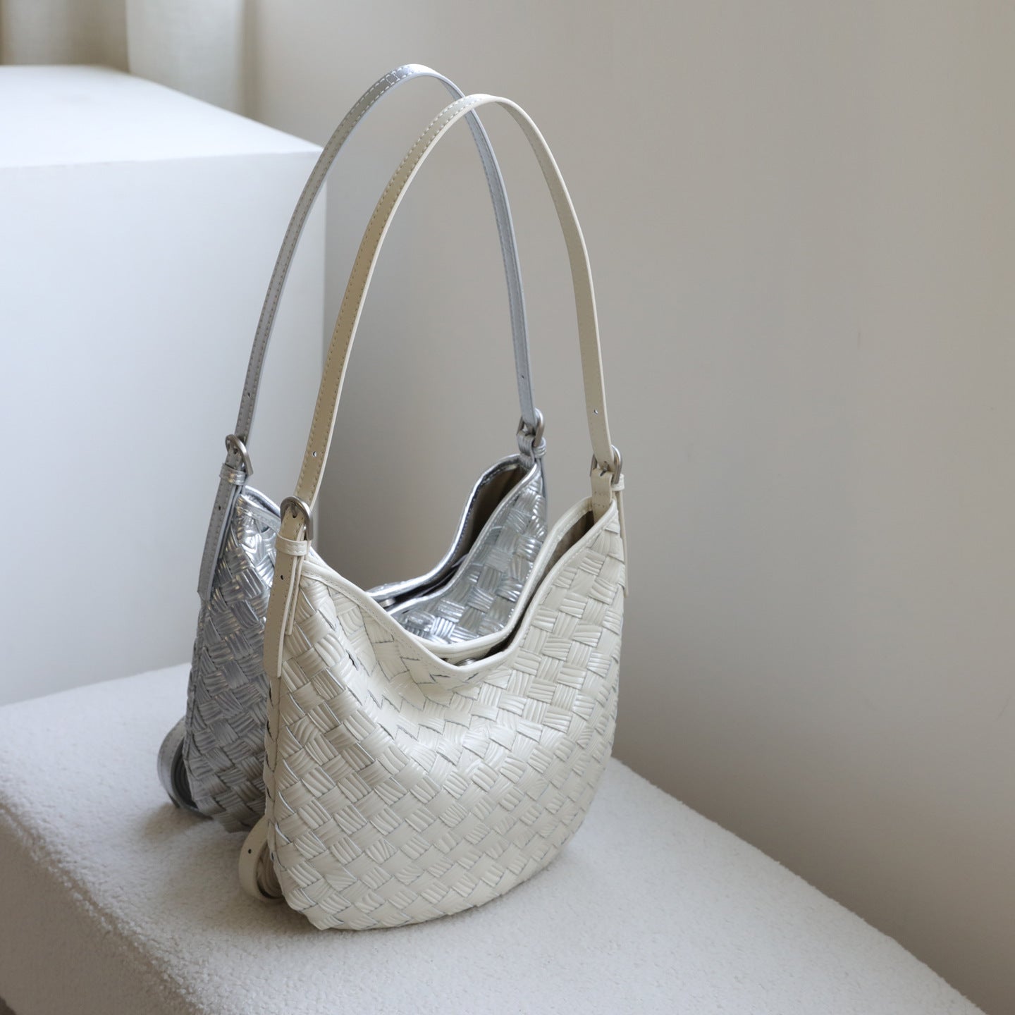 Top Layer Cowhide Woven Underarm Bag for Women Minimalist Handmade Shoulder Crossbody Handbag, Premium Genuine Leather Purse with Artisan Texture