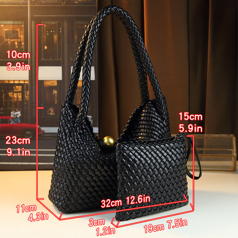 New Arrival Hand-Woven Underarm Bag for Women, Designer Gold Ball Top-Handle Shoulder Handbag Perfect for Work Commute & Daily Style