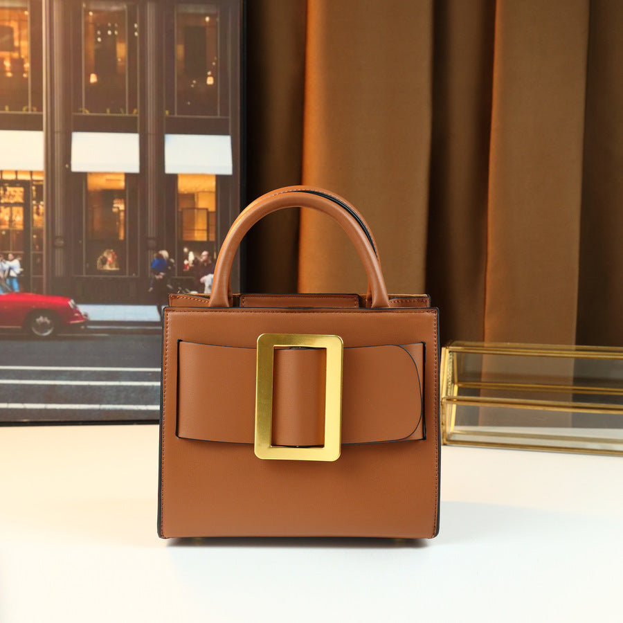 Square Buckle Mini Square Bag for Women Large Capacity Shoulder Crossbody Handbag, Elegant Versatile Purse with Chic Hardware Accent