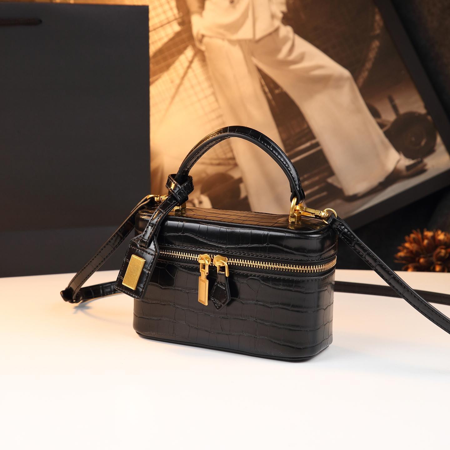 New Arrival Croc-Effect Genuine Leather Bento Box Bag for Women, A Versatile Small Shoulder Crossbody Top-Handle Handbag with Fashionable Design