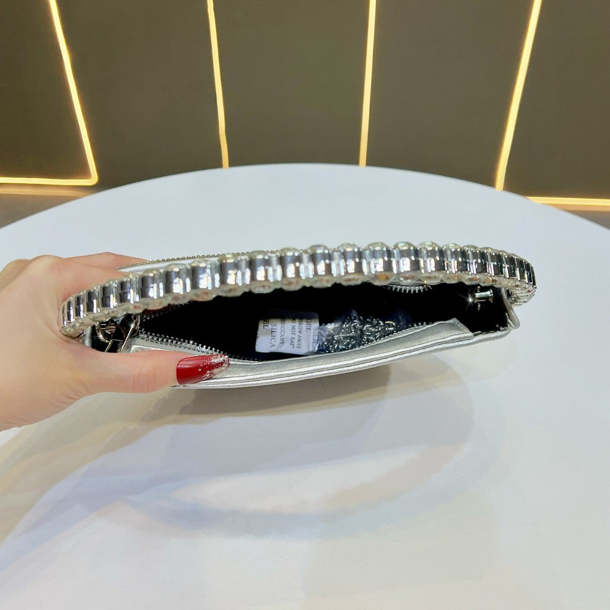 Women's Rhinestone-Embellished Round Evening Bag, Unique Crystal Top-Handle Crossbody Purse for Formal Dress Banquet, French Style Glamorous Handbag