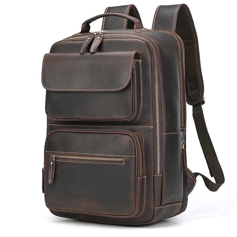 Men's Crazy Horse Leather Backpack Vintage Travel Daypack for Women Students, Genuine Leather Casual Rucksack Large Capacity