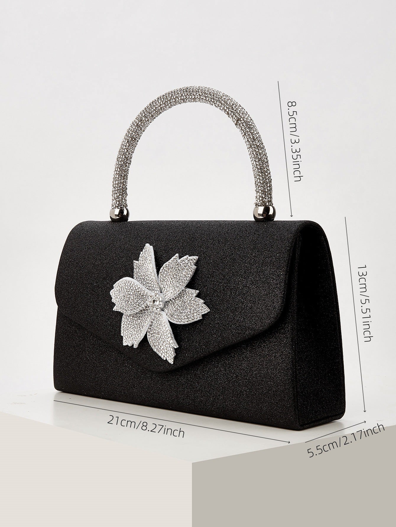 Luxury Rhinestone Pleated Evening Clutch for Women, Sparkly Bow-Top Handle Bag with Detachable Chain, Elegant Formal Party Purse for Ladies