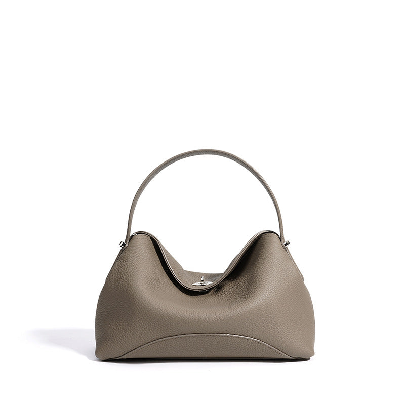 New Light Luxury Dumpling Bag in Genuine Leather, Fashionable Commute Shoulder Crossbody Top Handle Purse, Premium Handbag for Women