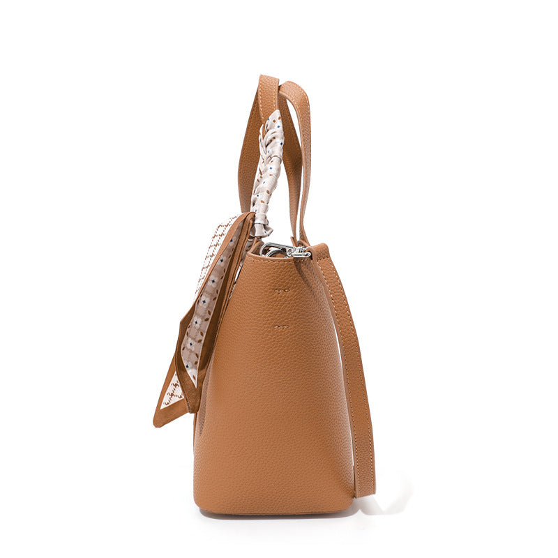 New Soft Leather Basket Bag, Versatile Solid Color Cowhide Top Handle Purse, Fashionable Handbag for Women