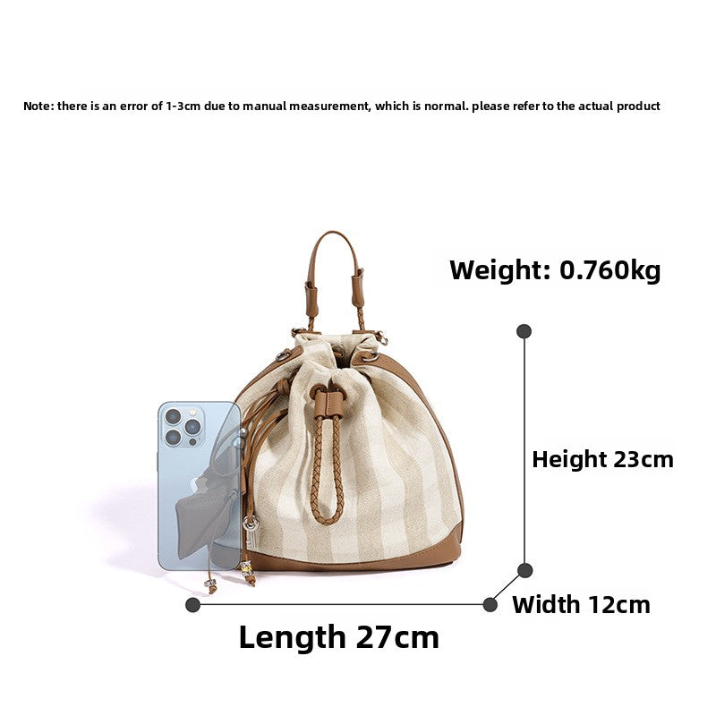 New Niche Drawstring Backpack in Linen & Leather, Large Capacity Commute Travel Daypack, Lightweight Casual Bag for Women