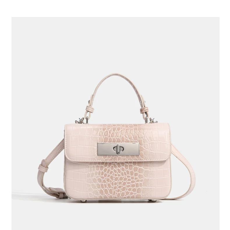 New Arrival Croc-Effect Light Luxury Small Square Bag for Women, A Minimalist Shoulder Crossbody Top-Handle Handbag with Premium Versatile Design