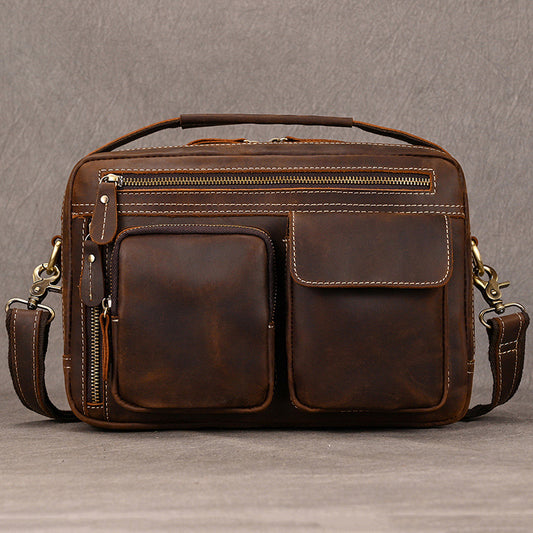 Crazy Horse Leather Multi-Purpose Crossbody Shoulder Bag, Vintage Commute Work Bag, Export Quality Top Handle Casual Bag for Men