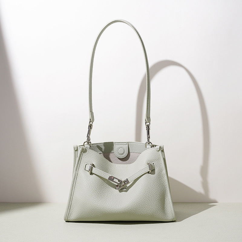 Genuine Pebbled Leather Bucket Bag for Women, New Fashionable Versatile Shoulder Crossbody Top Handle Purse, Niche Designer Premium Handbag for Ladies