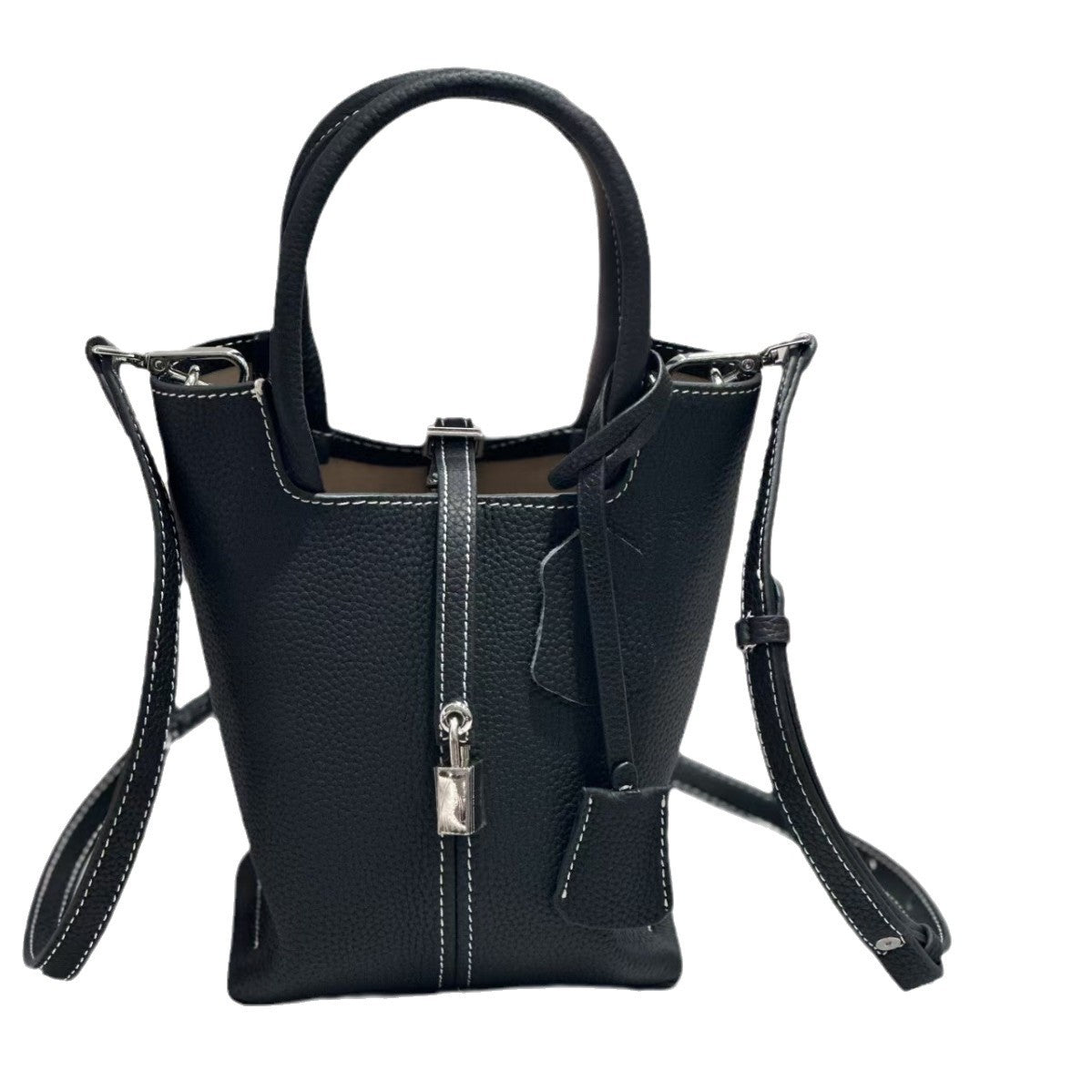 Genuine Top Layer Cowhide Bucket Tote Bag for Women, Versatile Leather Basket Handbag, Premium Top Handle Purse with Chic Elegant Style for Ladies