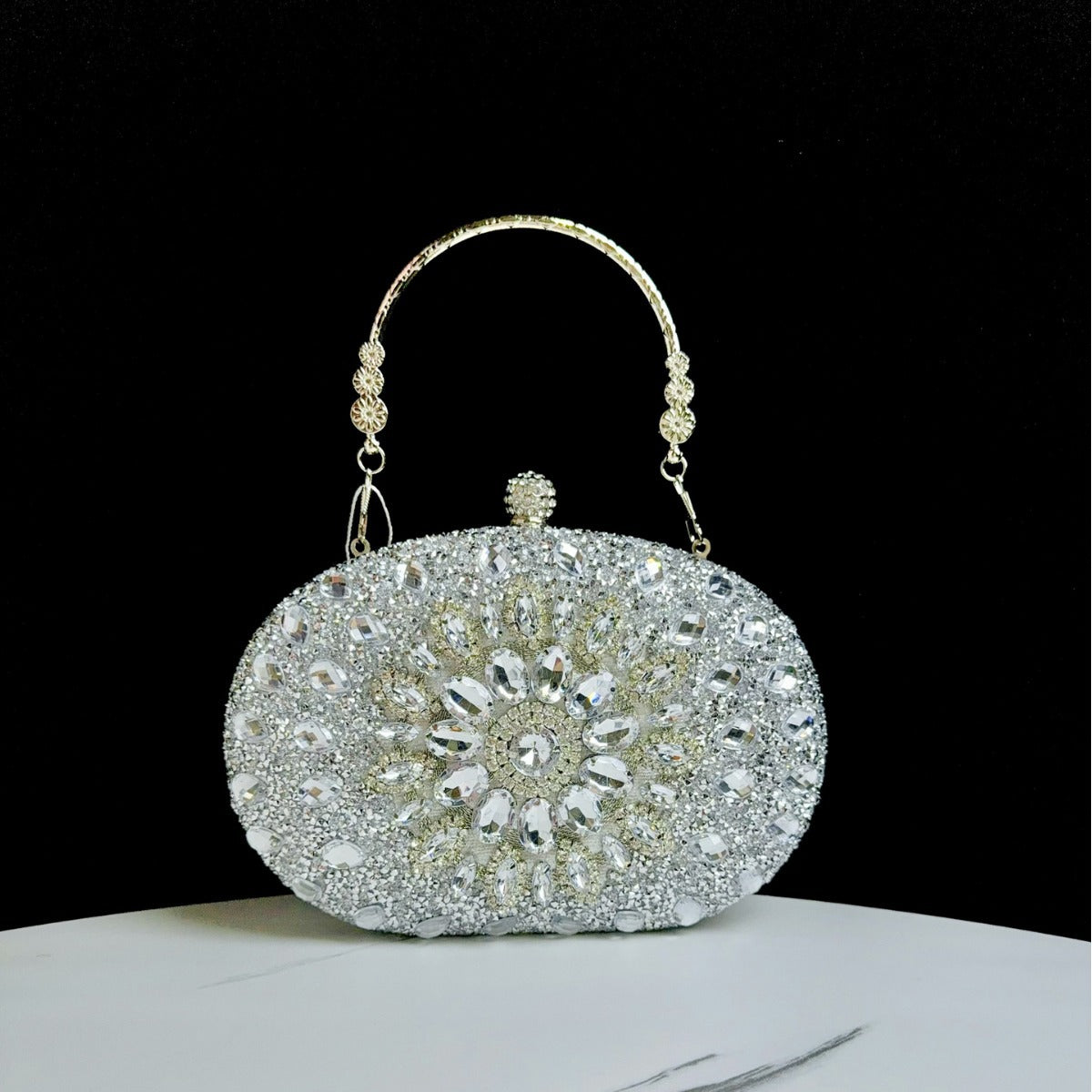 Dazzling Rhinestone Sunflower Egg-Shaped Clutch for Women, A Full Crystal Small Crossbody Bag Perfect for Cheongsam Formal Dresses Banquets & Special Occasions