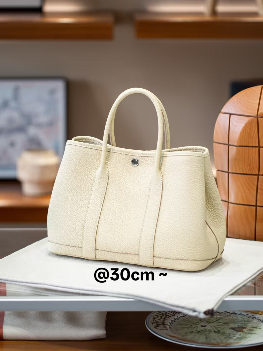 Genuine Togo Leather Garden Tote Bag for Women, New Spring Fashionable Small Top Handle Handbag, Hermès-Style Trendy Purse for Ladies
