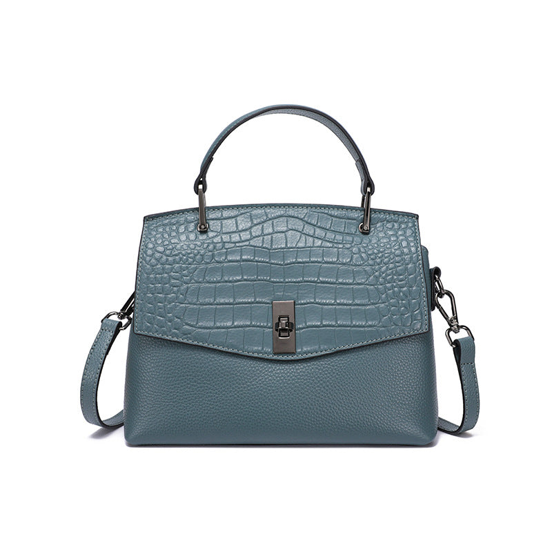 New Arrival Croc-Effect Genuine Leather Small Square Bag for Women, A Premium Top-Layer Cowhide Shoulder Handbag with Elegant Design, Perfect Gift for Mom