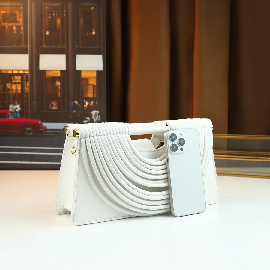 Woven Line Clutch Bag for Women Niche Designer Handbag with Premium Texture, Artistic Woven Detail and Minimalist Silhouette