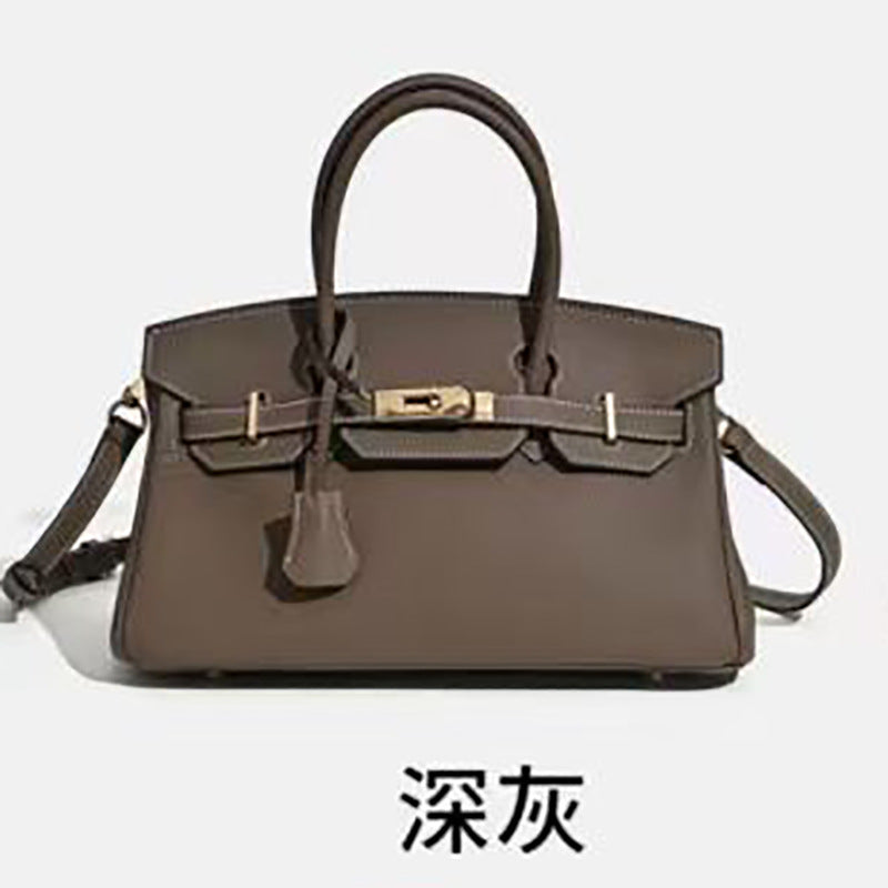 Chic Color-Blocked Birkin-Inspired Tote Bag for Women, Premium Top-Layer Cowhide Leather with Horizontal Design, Versatile Top-Handle Shoulder Crossbody Handbag for Commute & Everyday Style