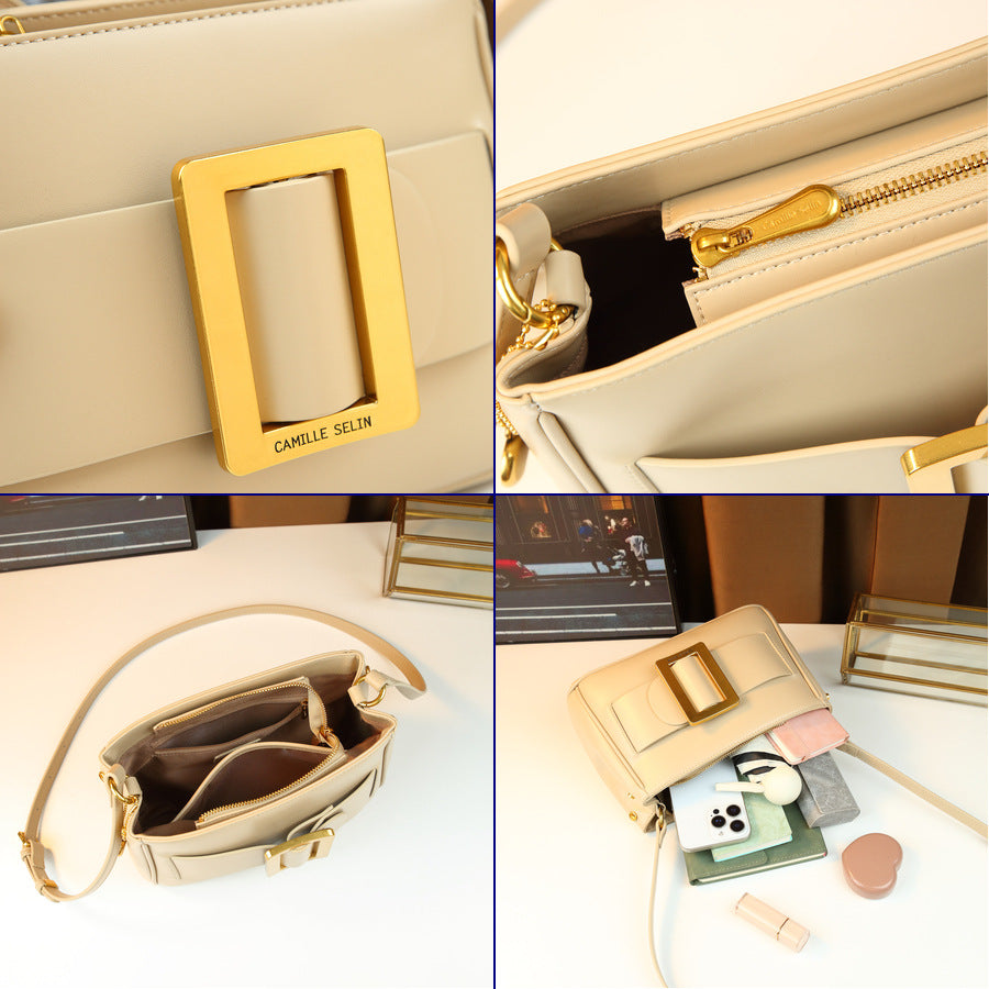 Vintage Metal Square Buckle Underarm Bag for Women with Heart Charm, Premium Shoulder Crossbody Purse with Versatile Commuter Style