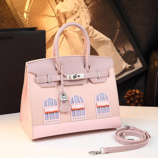 Chic Croc-Embossed Birkin-Inspired Tote Bag for Women, Premium Genuine Leather Top-Handle Shoulder Crossbody Handbag with Sophisticated Elegant Design, Trendy Everyday Purse