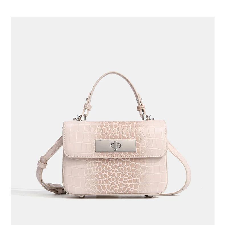 New Arrival Croc-Effect Light Luxury Small Square Bag for Women, A Minimalist Shoulder Crossbody Top-Handle Handbag with Premium Versatile Design