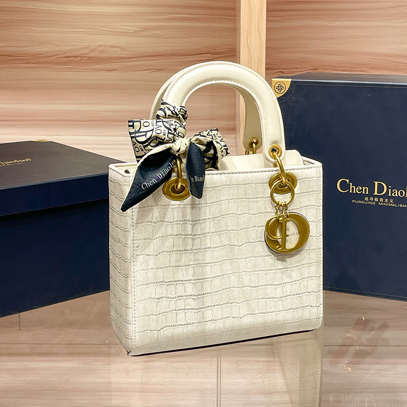 New Arrival Croc-Effect Lady-Inspired Bag for Women, A Versatile Shoulder Crossbody Top-Handle Handbag with Premium Light Luxury Fashionable Design