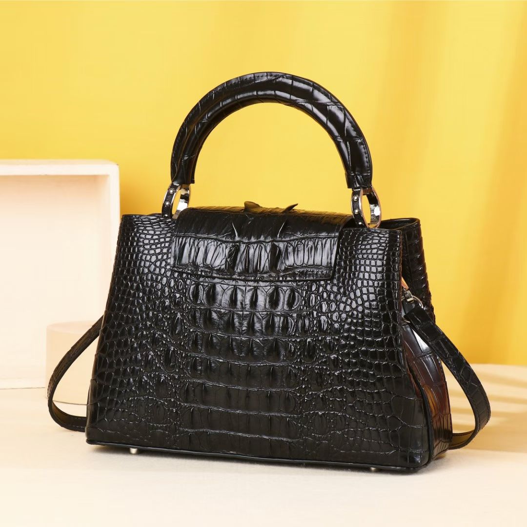 New Arrival Croc-Effect Genuine Leather Handbag for Women, A Large Capacity Top-Handle Shoulder Crossbody Bag with Multi-Compartment Design, Perfect for Business & Everyday
