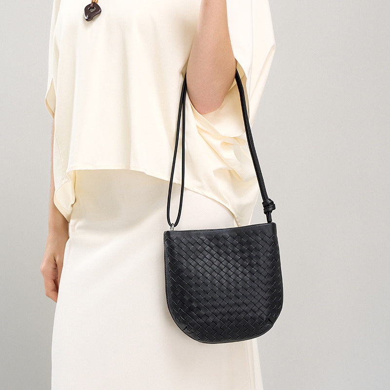 Top Layer Lambskin Handwoven Small Underarm Bag, Niche Designer Crossbody Shoulder Purse, Premium Handbag for Women
