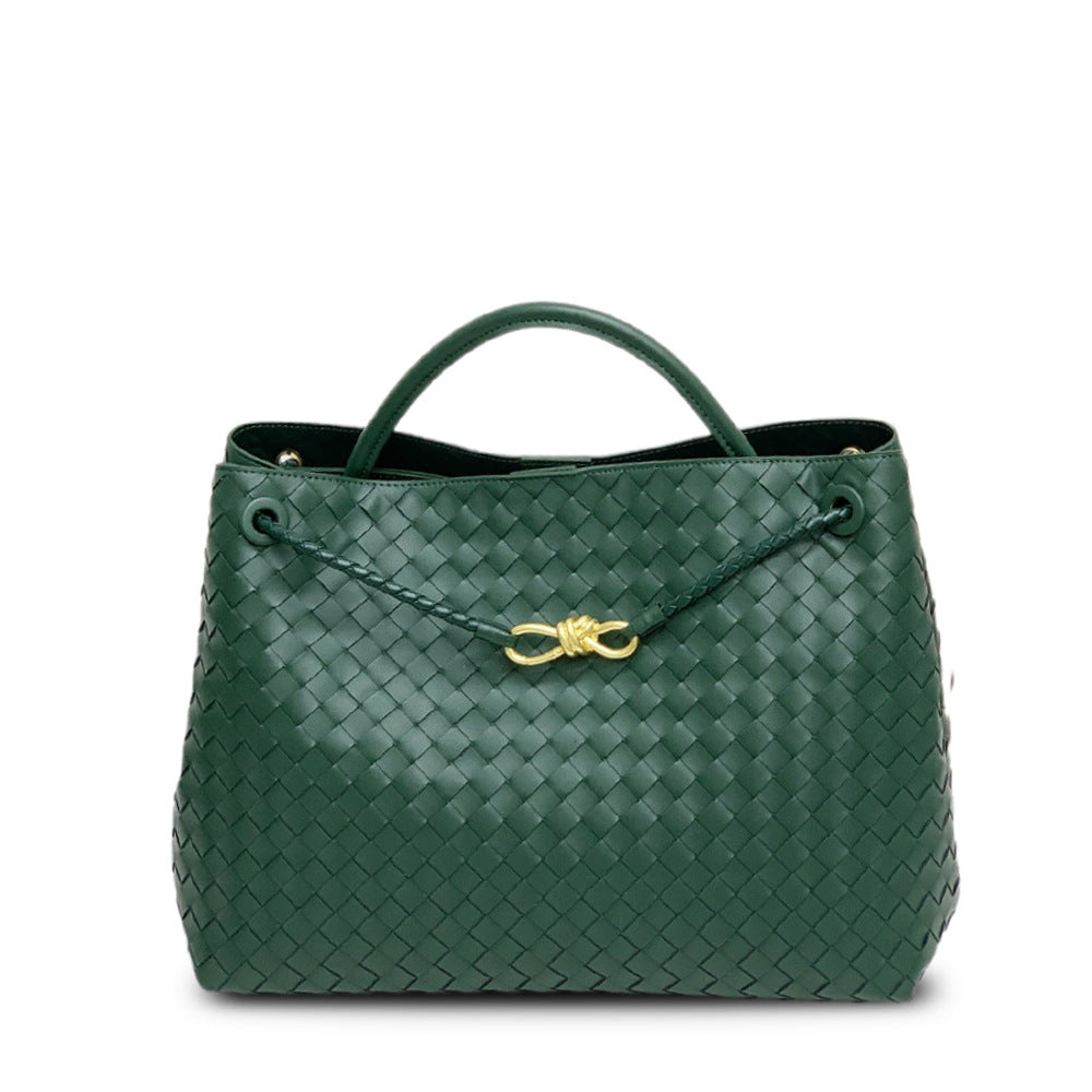 Large capacity 45CM leather woven figure-of-eight rope buckle portable underarm bag  fashion shoulder messenger bag bag women
