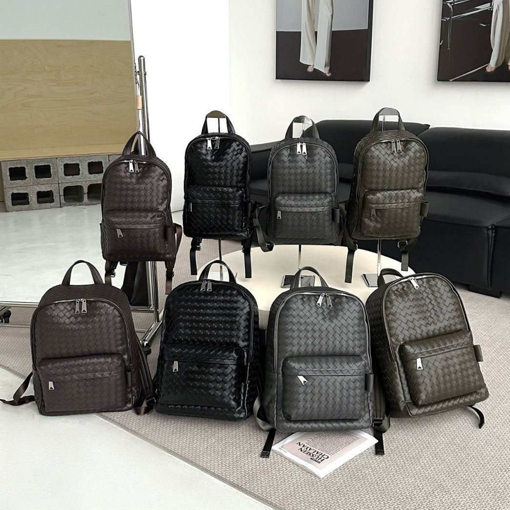 Woven backpack, first layer cowhide leather, business travel commuting large-capacity computer bag, high-end sense, the same travel bag for men and women