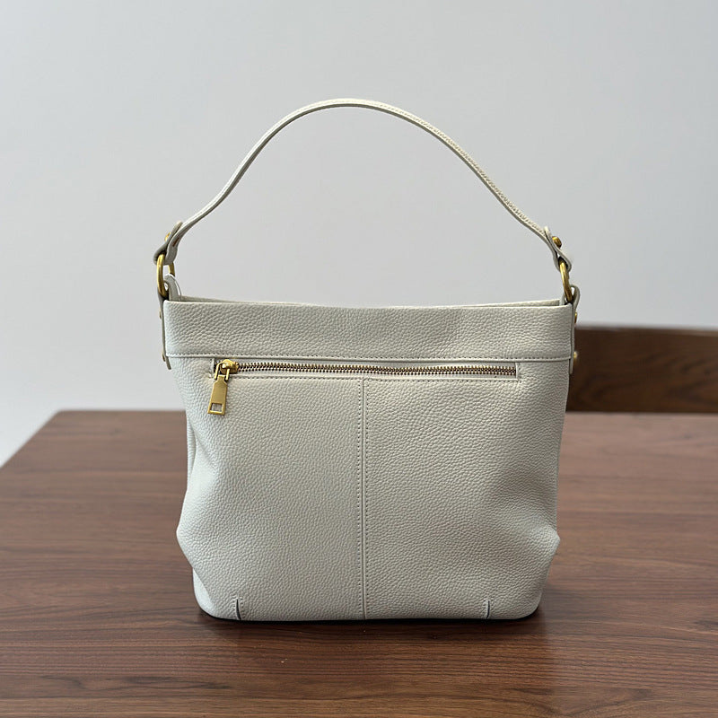 Genuine Top Layer Cowhide Bucket Bag for Women, New Spring Summer All-Season Versatile Shoulder Crossbody Top Handle Purse, Casual Commute Handbag for Ladies
