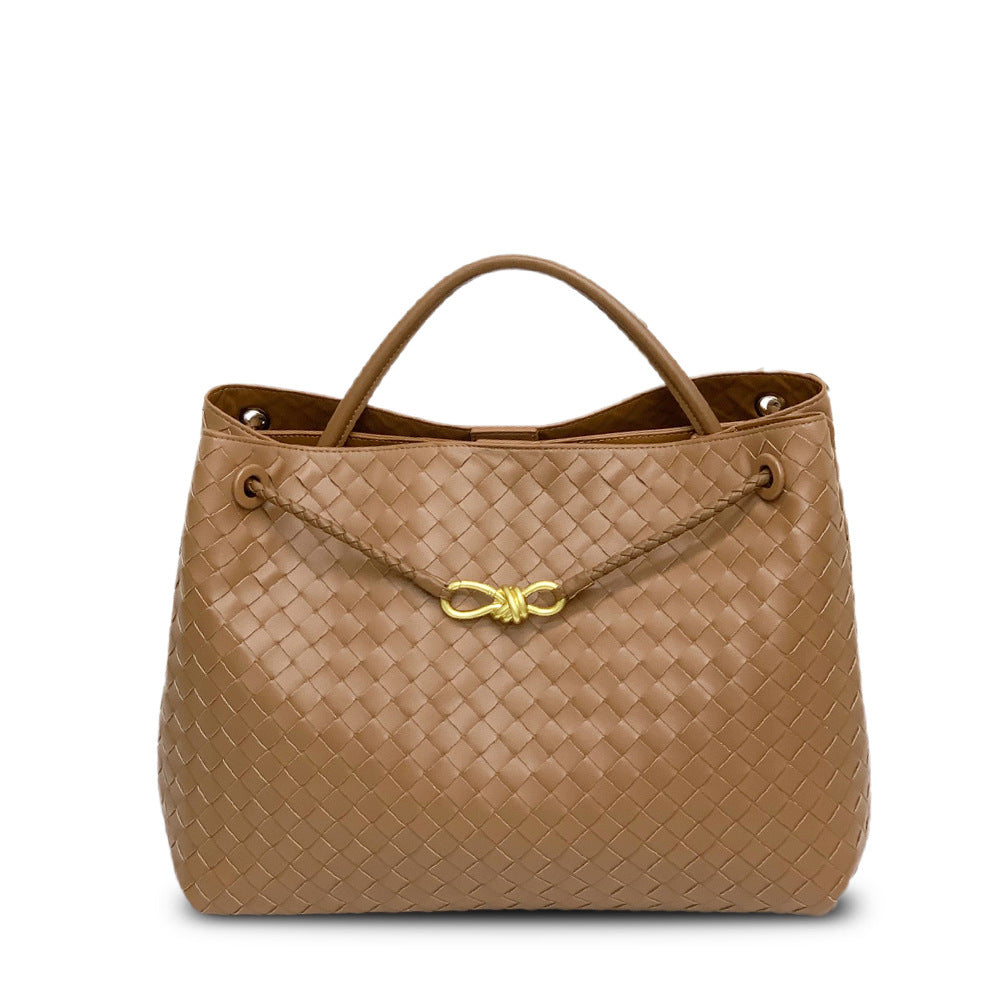 Large capacity 45CM leather woven figure-of-eight rope buckle portable underarm bag  fashion shoulder messenger bag bag women