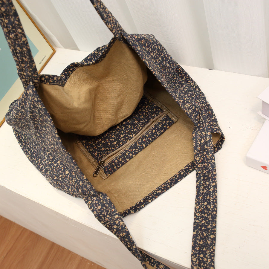 Summer Floral Print Canvas Tote Bag for Women Large Capacity Shoulder Purse, Casual Geometric Pattern Travel Handbag with Versatile Everyday Appeal