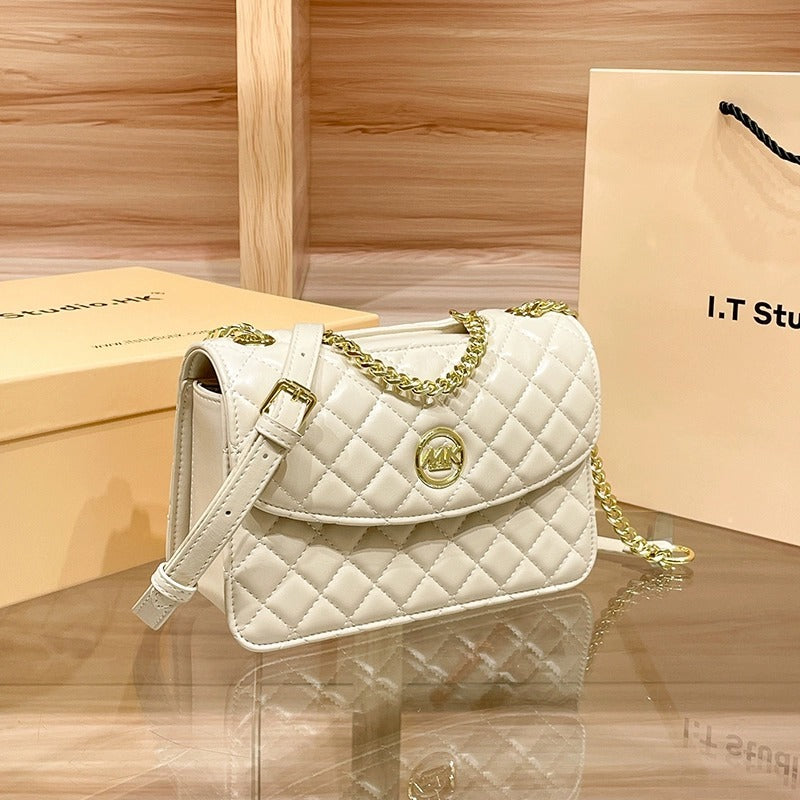 Genuine Leather Diamond Quilted Chain Bag for Women, New 2026 Spring Summer Fashionable Versatile Crossbody Small Purse, Trendy Handbag for Ladies