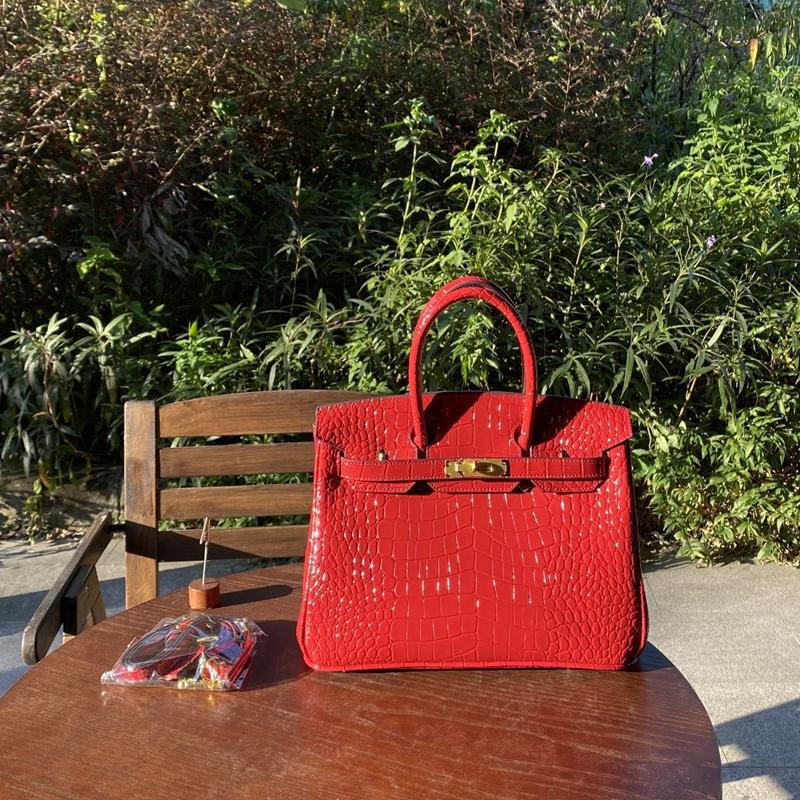 Chic Croc-Embossed Birkin-Inspired Tote Bag for Women, Premium Genuine Leather Shoulder Crossbody Top-Handle Handbag with Dopamine Bright Colorful Style, High-End Everyday Purse