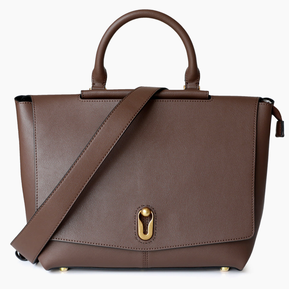 Genuine Leather Commuter Tote Bag for Women Minimalist Large Capacity Shoulder Handbag, Elegant Versatile Purse with Timeless Style