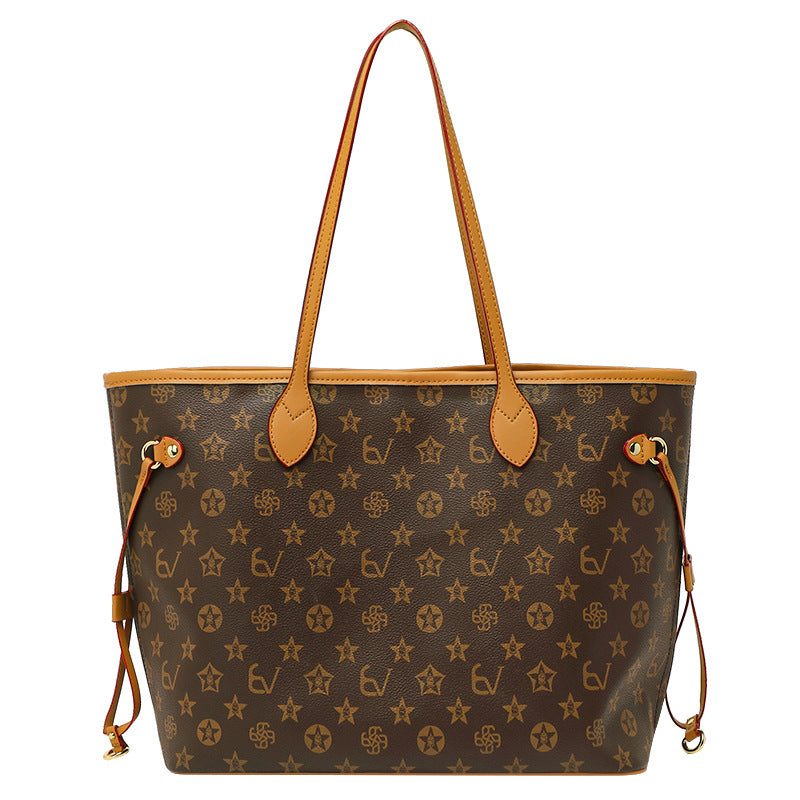 Women's Lightweight Tote Bag with Printed Design & Detachable Pouch, Large-Capacity Commuter Handbag, Light Luxury Minimalist Shoulder Purse for Work, Travel & Daily Errands