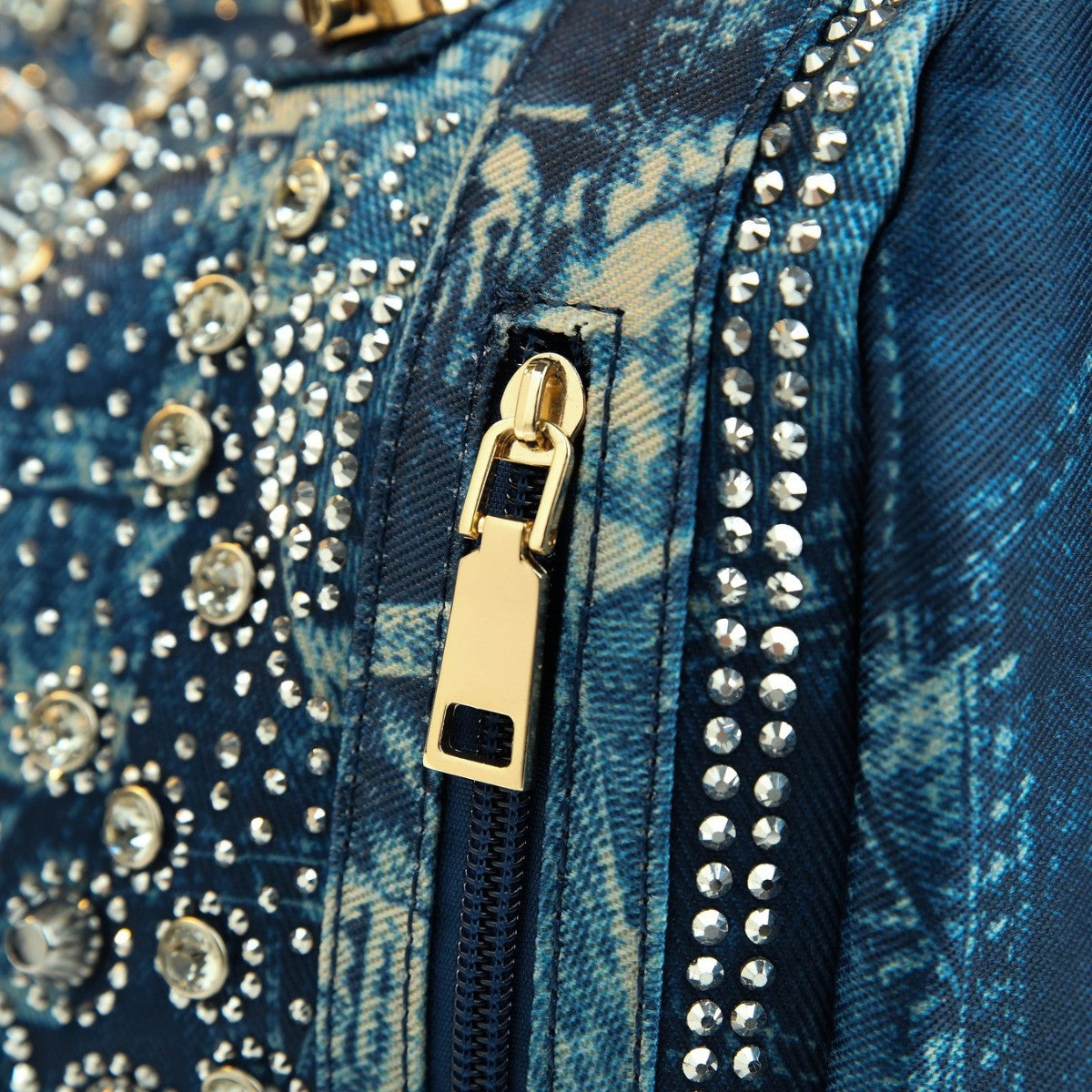 Stud Rhinestone Denim Tote Bag for Women Shoulder Crossbody Handbag, Trendy Casual Purse with Sparkly Hardware Accents