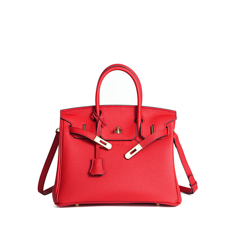 Handcrafted Top-Layer Leather Tote Bag for Women, Waxed Thread Stitching with Turn-Lock Closure, Casual Elegant Top-Handle Purse for Everyday Style
