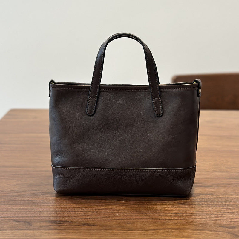 Genuine Top Layer Cowhide Tote Bag for Women, Spring Summer Solid Color Commute Shoulder Crossbody Handbag, Versatile Everyday Purse for Ladies