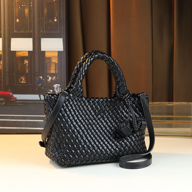 Handwoven Basket Tote Bag for Women with Detachable Sub-Bag, Minimalist Commuter Shoulder Handbag with Versatile Everyday Style