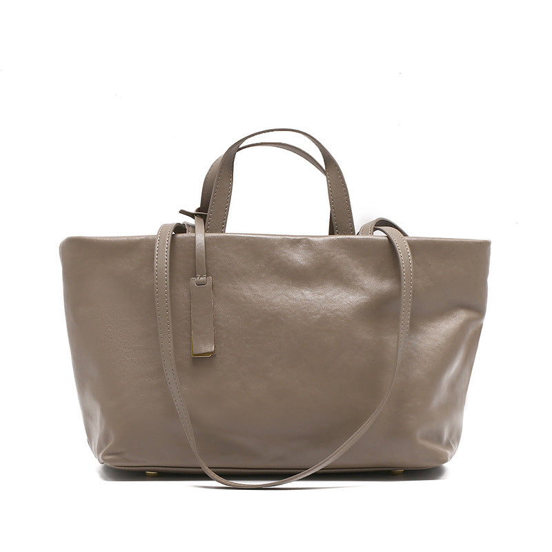 French Vintage Genuine Leather Tote Bag for Women Commuter Shoulder Handbag, Trendy Versatile Purse with Timeless Parisian Elegance