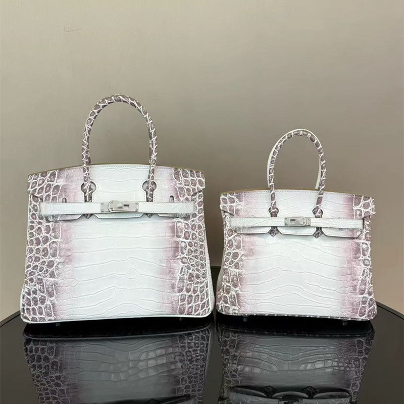 New Arrival Himalayan White Croc-Effect Birkin-Inspired Tote Bag for Women, Premium Genuine Leather Large Capacity Turn-Lock Top-Handle Shoulder Handbag, Perfect for Banquets & Everyday