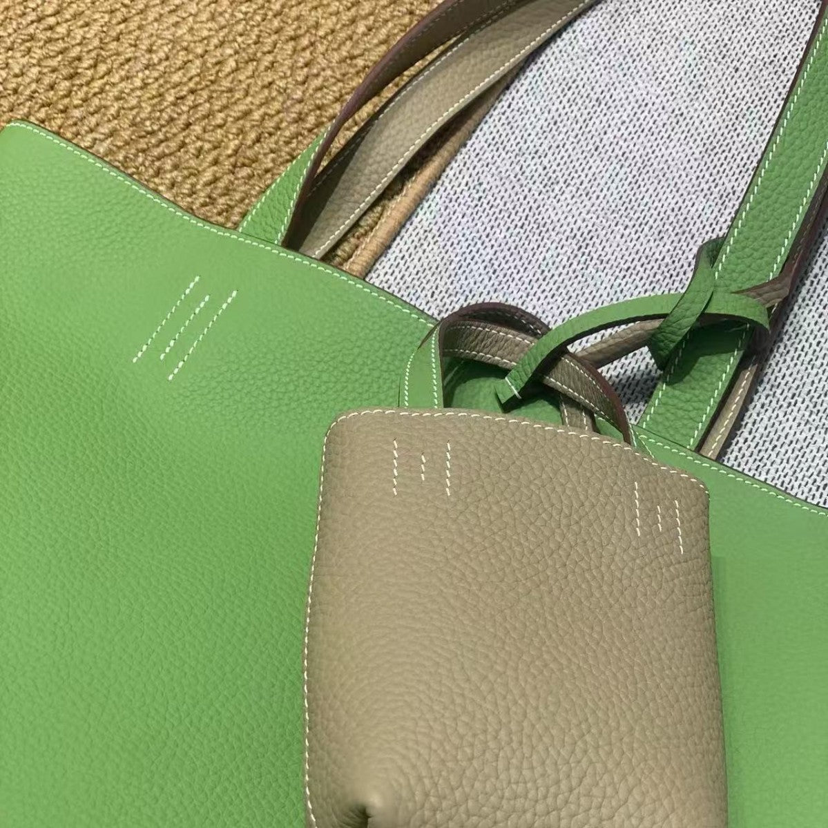 Large-Capacity Tote Bag for Women, Genuine Leather Double-Sided Minimalist Carryall, Premium Togo Full-Grain Cowhide Purse, Spacious Everyday Shopper